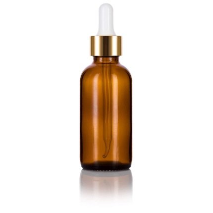 dropper bottle, amber glass, gold pipette lid
