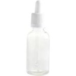 dropper bottle clear glass, white pipette lid