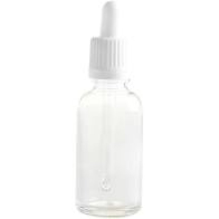 dropper bottle clear glass, white pipette lid