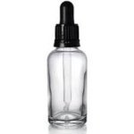 dropper bottles, clear, black pipette lids